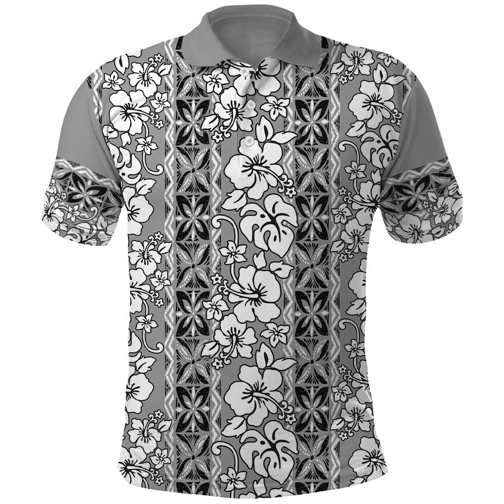 Hawaii Vintage Gray Hibiscus Tapa Pattern Polo Shirt LT05 Gray - Polynesian Pride