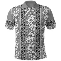 Hawaii Vintage Gray Hibiscus Tapa Pattern Polo Shirt LT05 Gray - Polynesian Pride