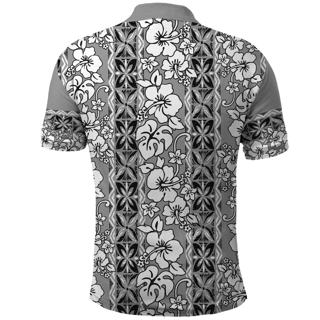 Hawaii Vintage Gray Hibiscus Tapa Pattern Polo Shirt LT05 - Polynesian Pride