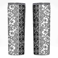 Hawaii Vintage Gray Hibiscus Tapa Pattern Skinny Tumbler