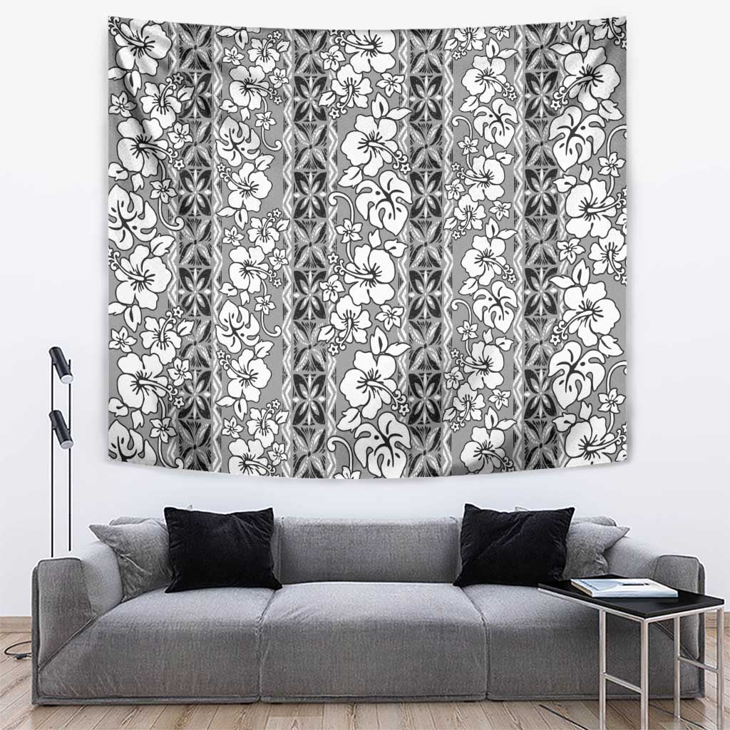 Hawaii Vintage Gray Hibiscus Tapa Pattern Tapestry LT05 Gray - Polynesian Pride