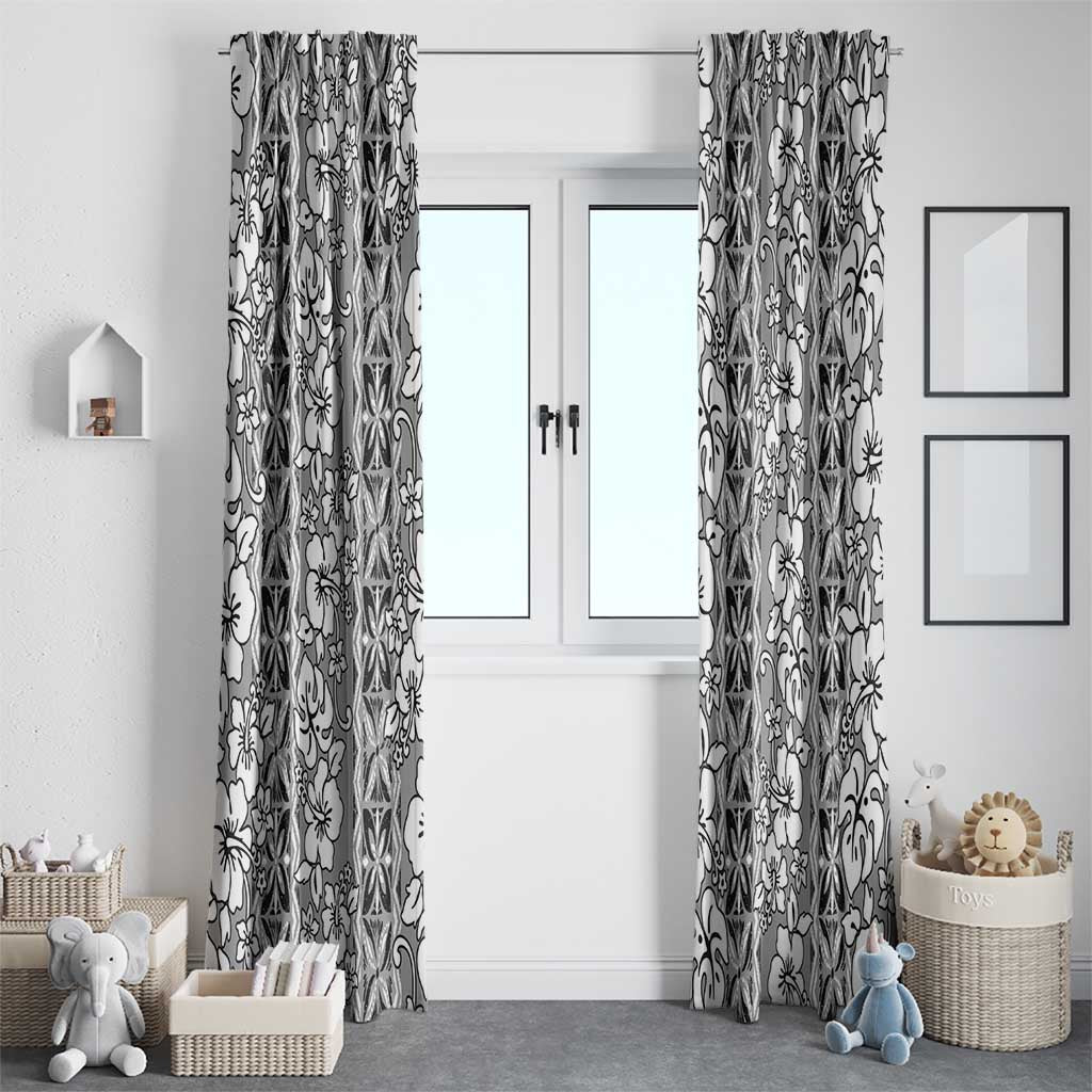 Hawaii Vintage Gray Hibiscus Tapa Pattern Window Curtain