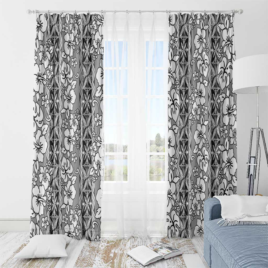Hawaii Vintage Gray Hibiscus Tapa Pattern Window Curtain