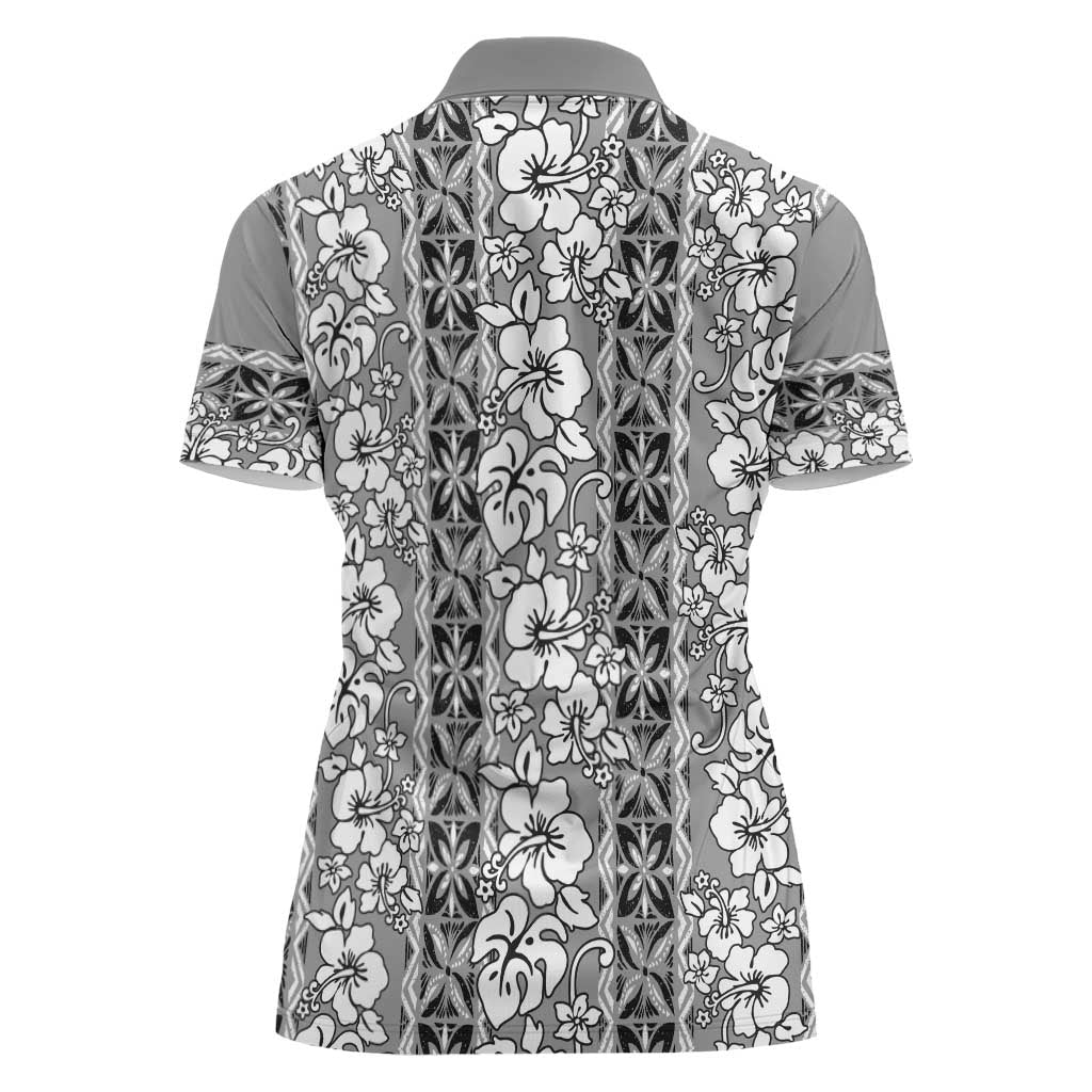 Hawaii Vintage Gray Hibiscus Tapa Pattern Women Polo Shirt LT05 - Polynesian Pride