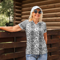 Hawaii Vintage Gray Hibiscus Tapa Pattern Women Polo Shirt LT05 - Polynesian Pride
