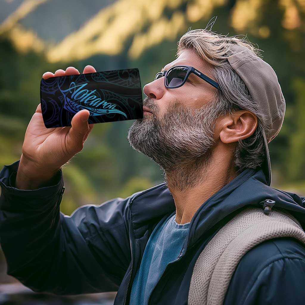 Aotearoa New Zealand 4 in 1 Can Cooler Tumbler Koru Fern Blue Gradient