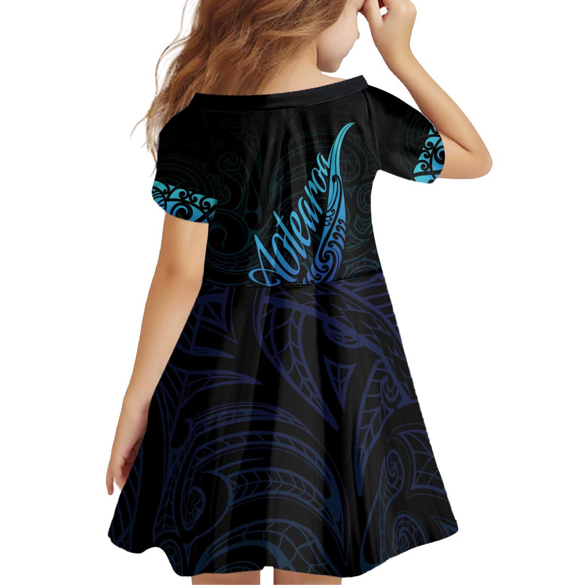 Aotearoa New Zealand Family Matching Off Shoulder Short Dress and Hawaiian Shirt Koru Fern Blue Gradient