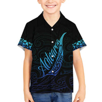 Aotearoa New Zealand Family Matching Off Shoulder Short Dress and Hawaiian Shirt Koru Fern Blue Gradient