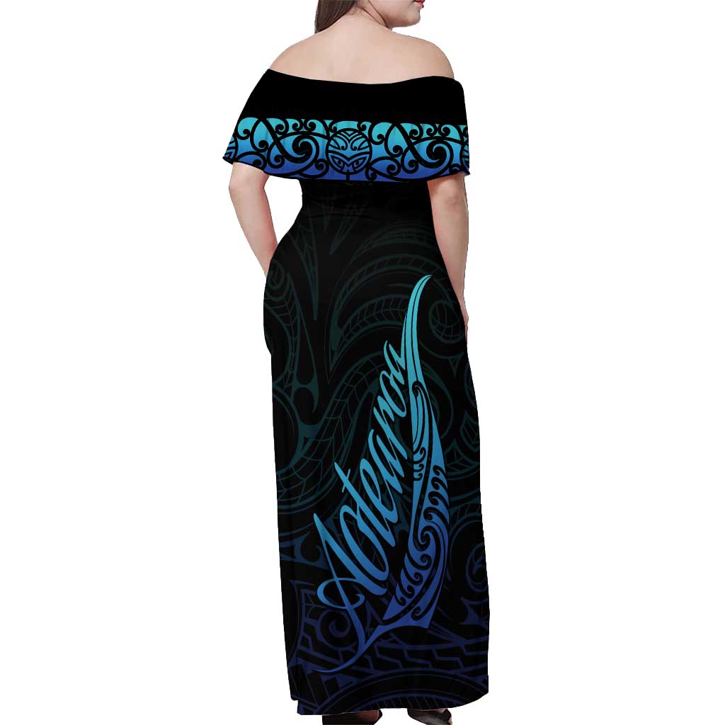 Aotearoa New Zealand Off Shoulder Maxi Dress Koru Fern Blue Gradient LT05 - Polynesian Pride