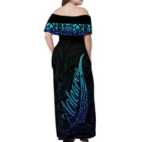 Aotearoa New Zealand Off Shoulder Maxi Dress Koru Fern Blue Gradient LT05 - Polynesian Pride