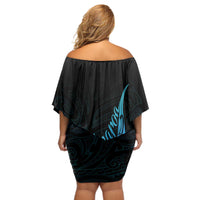 Aotearoa New Zealand Off Shoulder Short Dress Koru Fern Blue Gradient LT05 - Polynesian Pride