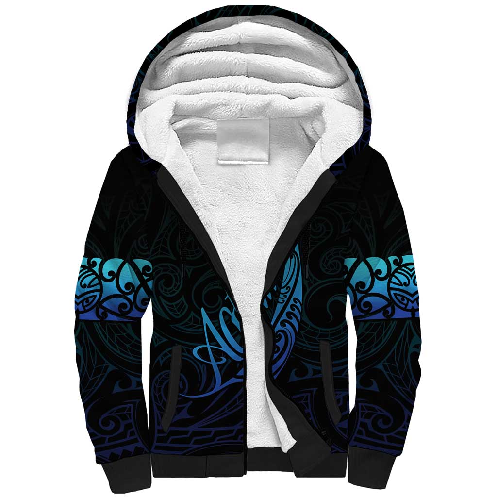 Aotearoa New Zealand Sherpa Hoodie Koru Fern Blue Gradient