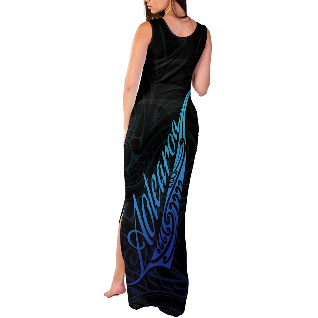 Aotearoa New Zealand Tank Maxi Dress Koru Fern Blue Gradient