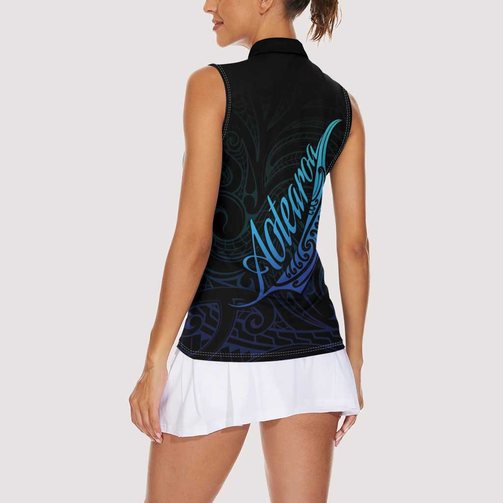 Aotearoa New Zealand Women Sleeveless Polo Shirt Koru Fern Blue Gradient