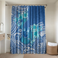 Hawaii Discoverers Day Bathroom Set Polynesian Fish Hook With Hibiscus Blue LT05 Shower Curtain Only Blue - Polynesian Pride