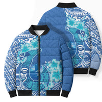 Hawaii Discoverers Day Bomber Puffer Jacket Polynesian Fish Hook With Hibiscus Blue LT05 - Polynesian Pride