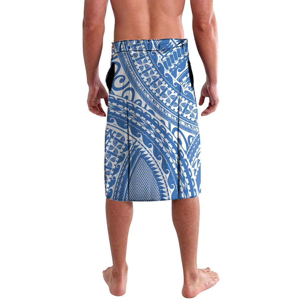 Hawaii Discoverers Day Lavalava Polynesian Fish Hook With Hibiscus Blue LT05 - Polynesian Pride