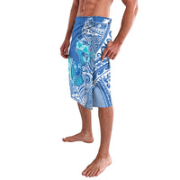 Hawaii Discoverers Day Lavalava Polynesian Fish Hook With Hibiscus Blue LT05 - Polynesian Pride