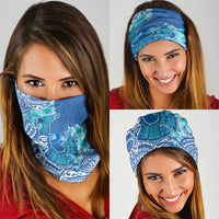 Hawaii Discoverers Day Neck Gaiter Polynesian Fish Hook With Hibiscus Blue LT05 - Polynesian Pride