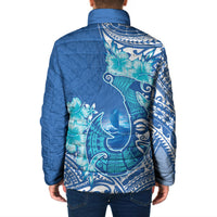 Hawaii Discoverers Day Padded Jacket Polynesian Fish Hook With Hibiscus Blue LT05 - Polynesian Pride