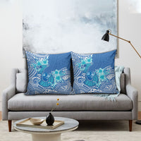 Hawaii Discoverers Day Pillow Cover Polynesian Fish Hook With Hibiscus Blue LT05 - Polynesian Pride