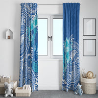 Hawaii Discoverers Day Window Curtain Polynesian Fish Hook With Hibiscus Blue LT05 - Polynesian Pride