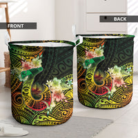Hawaii Discoverers Day Laundry Basket Polynesian Fish Hook With Hibiscus Reggae LT05 - Polynesian Pride
