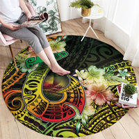 Hawaii Discoverers Day Round Carpet Polynesian Fish Hook With Hibiscus Reggae LT05 - Polynesian Pride