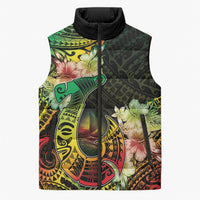Hawaii Discoverers Day Sleeveless Puffer Jacket Polynesian Fish Hook With Hibiscus Reggae LT05 Unisex Reggae - Polynesian Pride