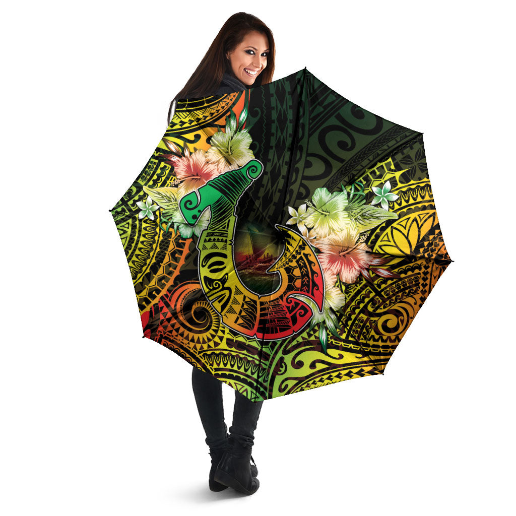 Hawaii Discoverers Day Umbrella Polynesian Fish Hook With Hibiscus Reggae LT05 - Polynesian Pride