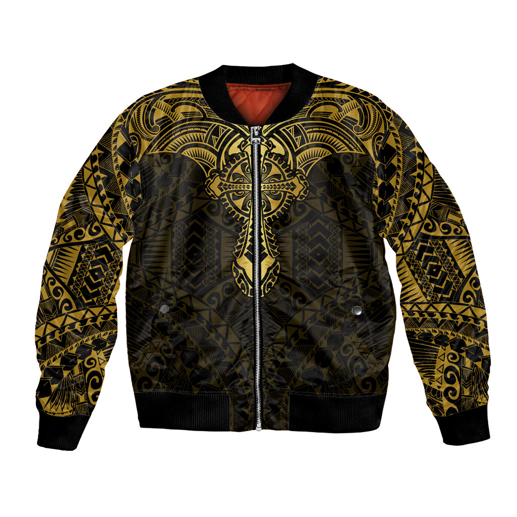 Personalized Polynesia Bomber Jacket With Christian Cross LT05 Unisex Gold - Polynesian Pride