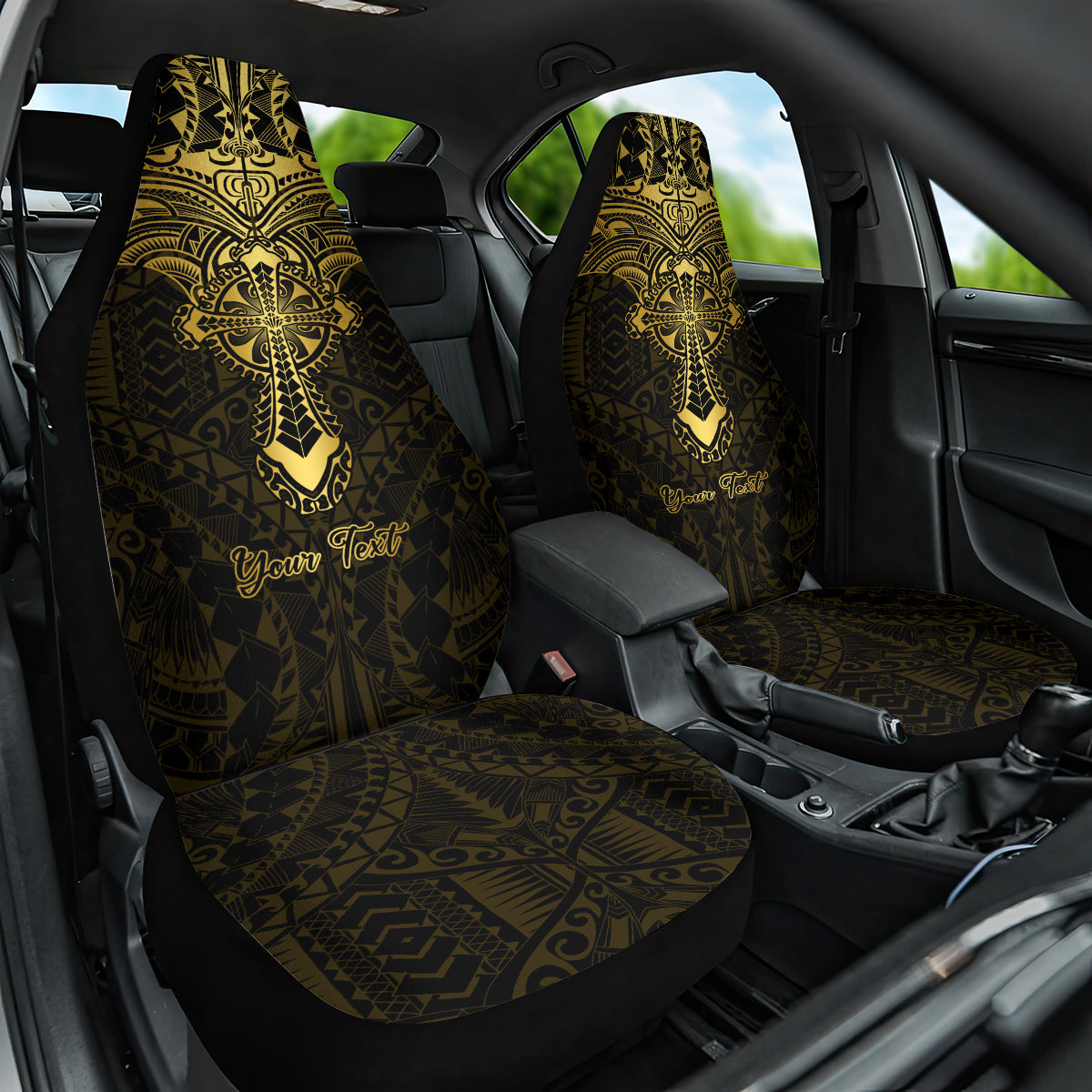 Personalized Polynesia Car Seat Cover With Christian Cross LT05 One Size Gold - Polynesian Pride