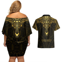 Personalized Polynesia Couples Matching Off Shoulder Short Dress and Hawaiian Shirt With Christian Cross LT05 - Polynesian Pride