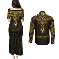 Personalized Polynesia Couples Matching Puletasi Dress and Long Sleeve Button Shirt With Christian Cross LT05 - Polynesian Pride