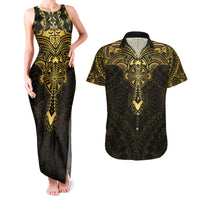 Personalized Polynesia Couples Matching Tank Maxi Dress and Hawaiian Shirt With Christian Cross LT05 Gold - Polynesian Pride