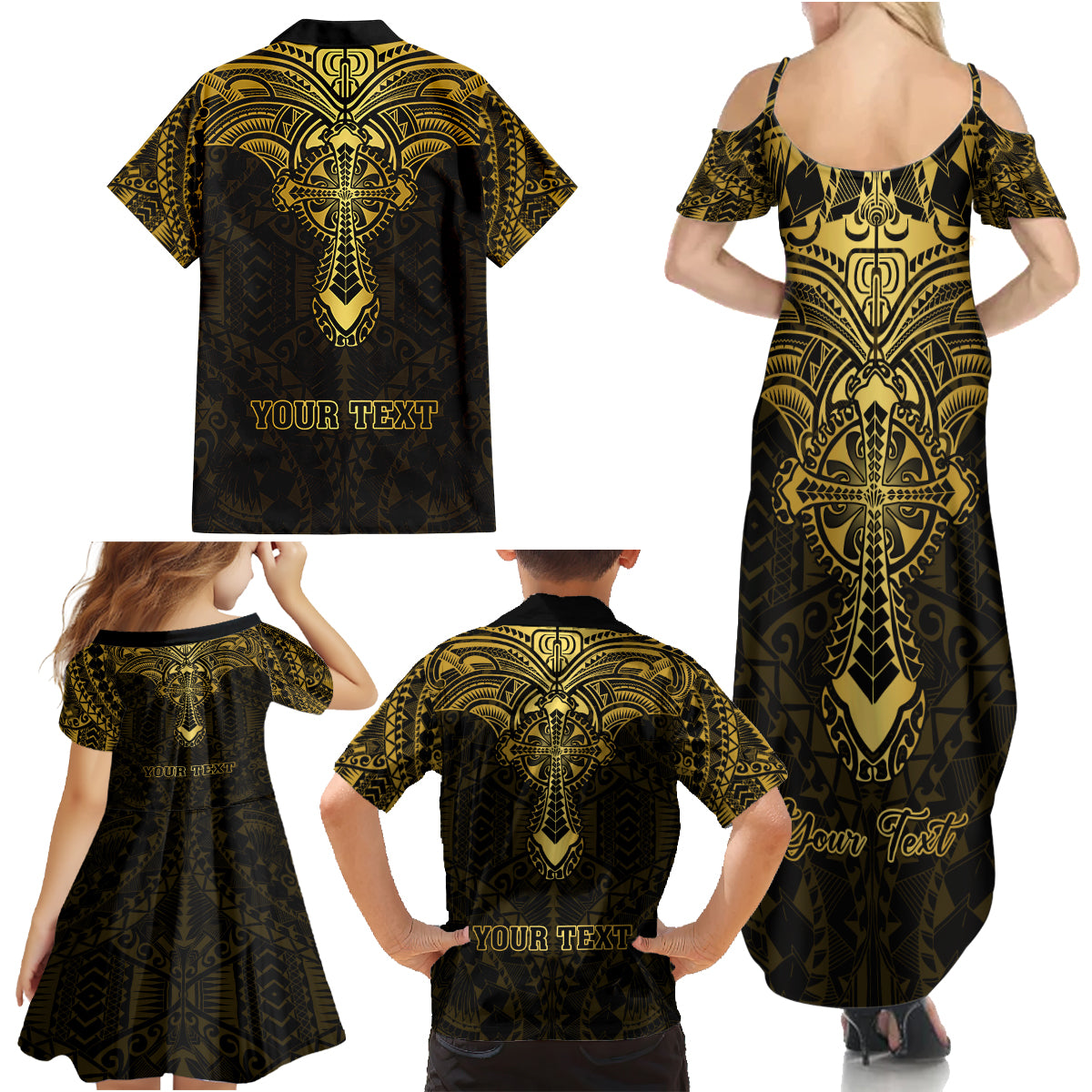 Personalized Polynesia Family Matching Summer Maxi Dress and Hawaiian Shirt With Christian Cross LT05 - Polynesian Pride