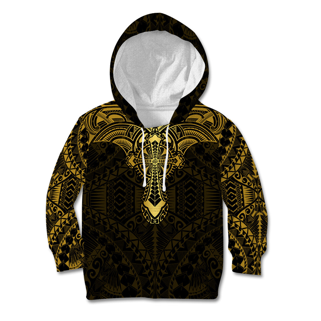 Personalized Polynesia Kid Hoodie With Christian Cross LT05 Hoodie Gold - Polynesian Pride