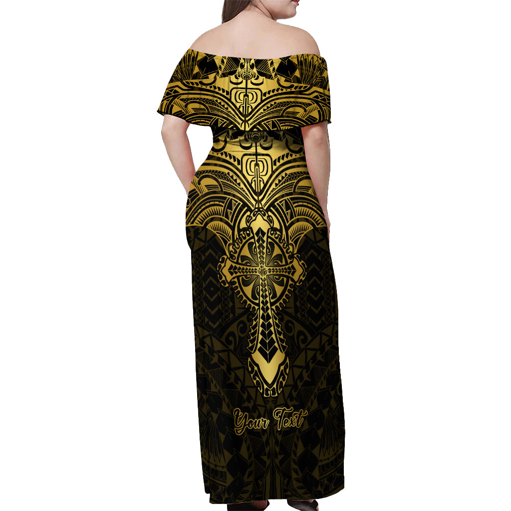 Personalized Polynesia Off Shoulder Maxi Dress With Christian Cross LT05 - Polynesian Pride