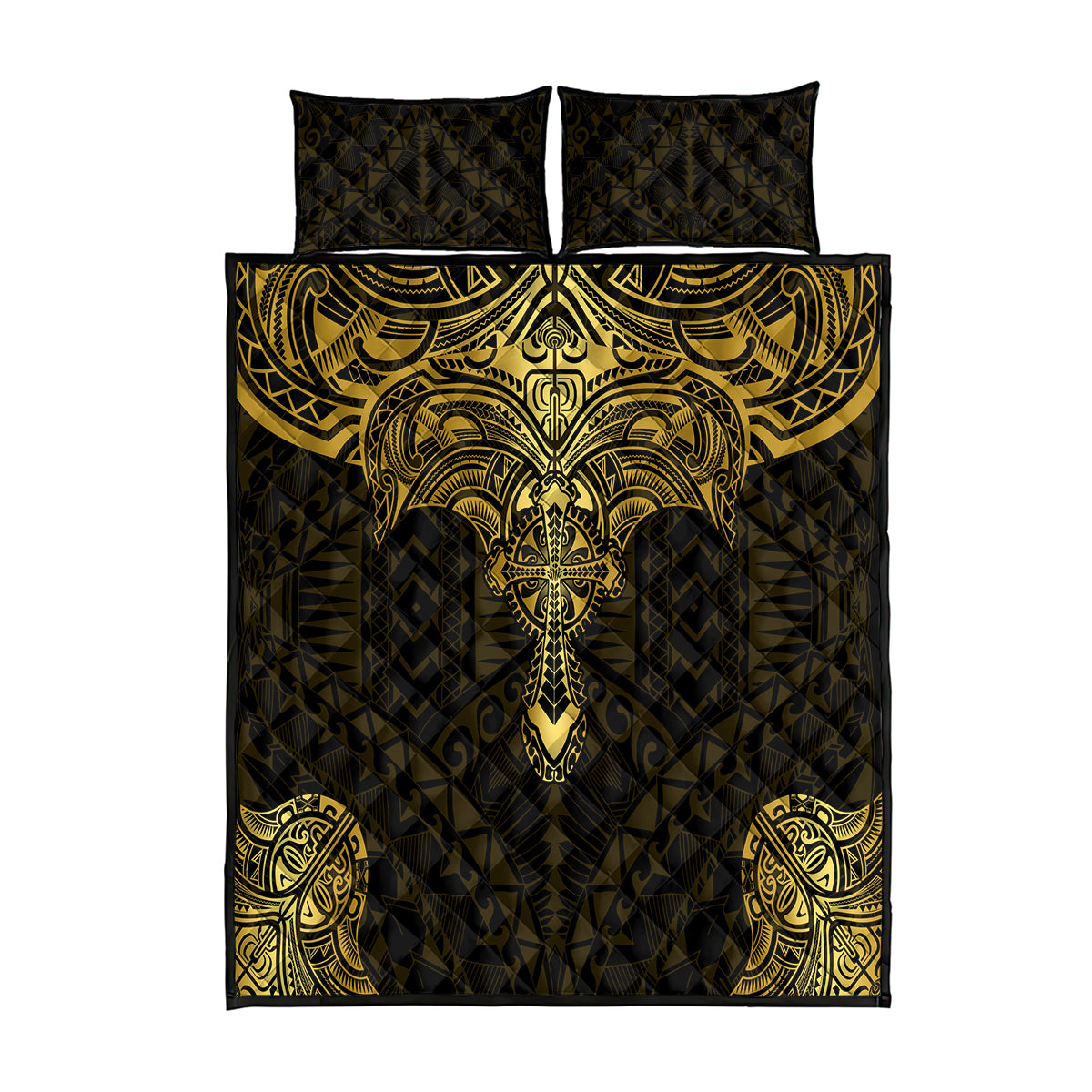Polynesia Quilt Bed Set With Christian Cross LT05 Gold - Polynesian Pride
