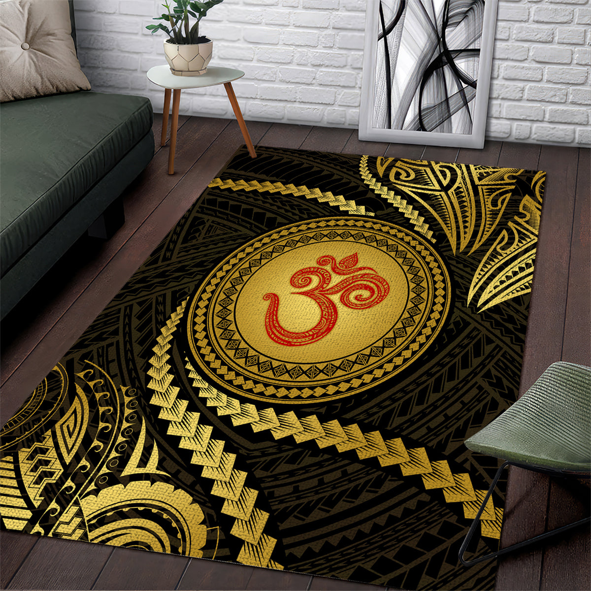 Polynesia Area Rug With Hindu Om Symbol LT05 Gold - Polynesian Pride