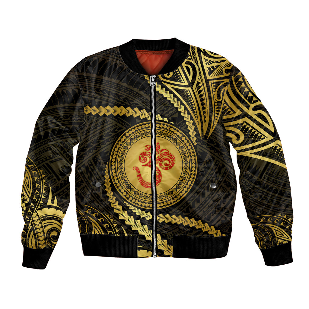 Polynesia Bomber Jacket With Hindu Om Symbol LT05 Unisex Gold - Polynesian Pride
