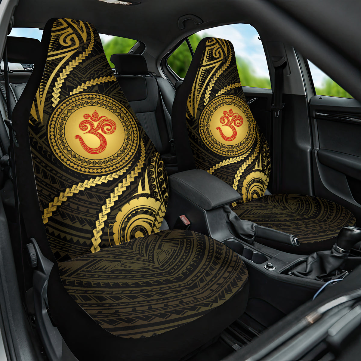 Polynesia Car Seat Cover With Hindu Om Symbol LT05 One Size Gold - Polynesian Pride