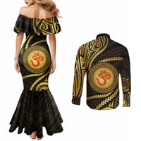 Polynesia Couples Matching Mermaid Dress and Long Sleeve Button Shirt With Hindu Om Symbol LT05 - Polynesian Pride