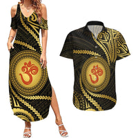 Polynesia Couples Matching Summer Maxi Dress and Hawaiian Shirt With Hindu Om Symbol LT05 Gold - Polynesian Pride