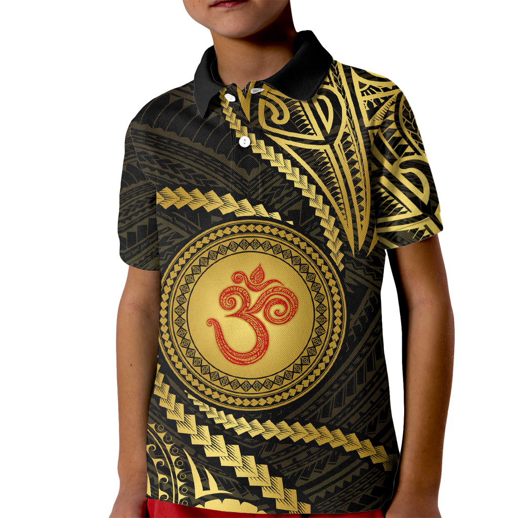 Polynesia Kid Polo Shirt With Hindu Om Symbol LT05 Kid Gold - Polynesian Pride