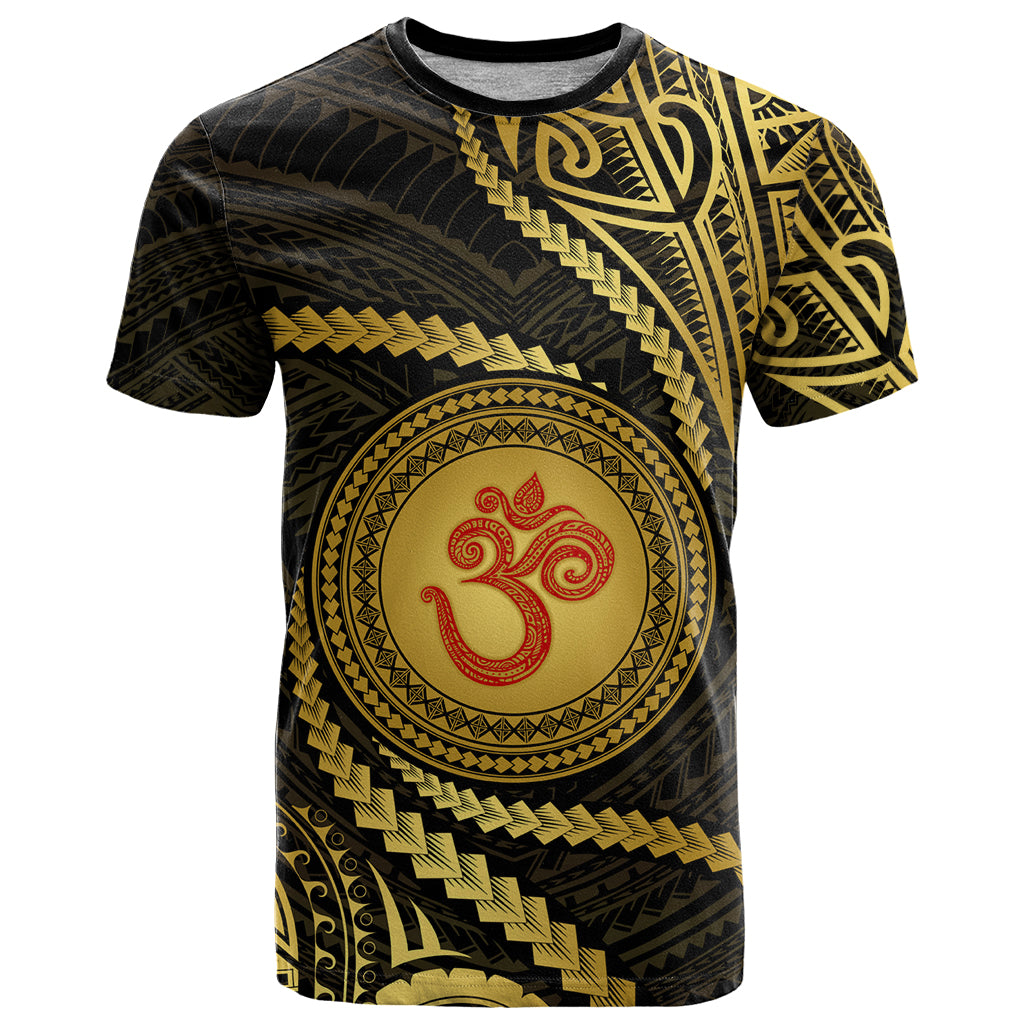 Polynesia T Shirt With Hindu Om Symbol LT05 Gold - Polynesian Pride