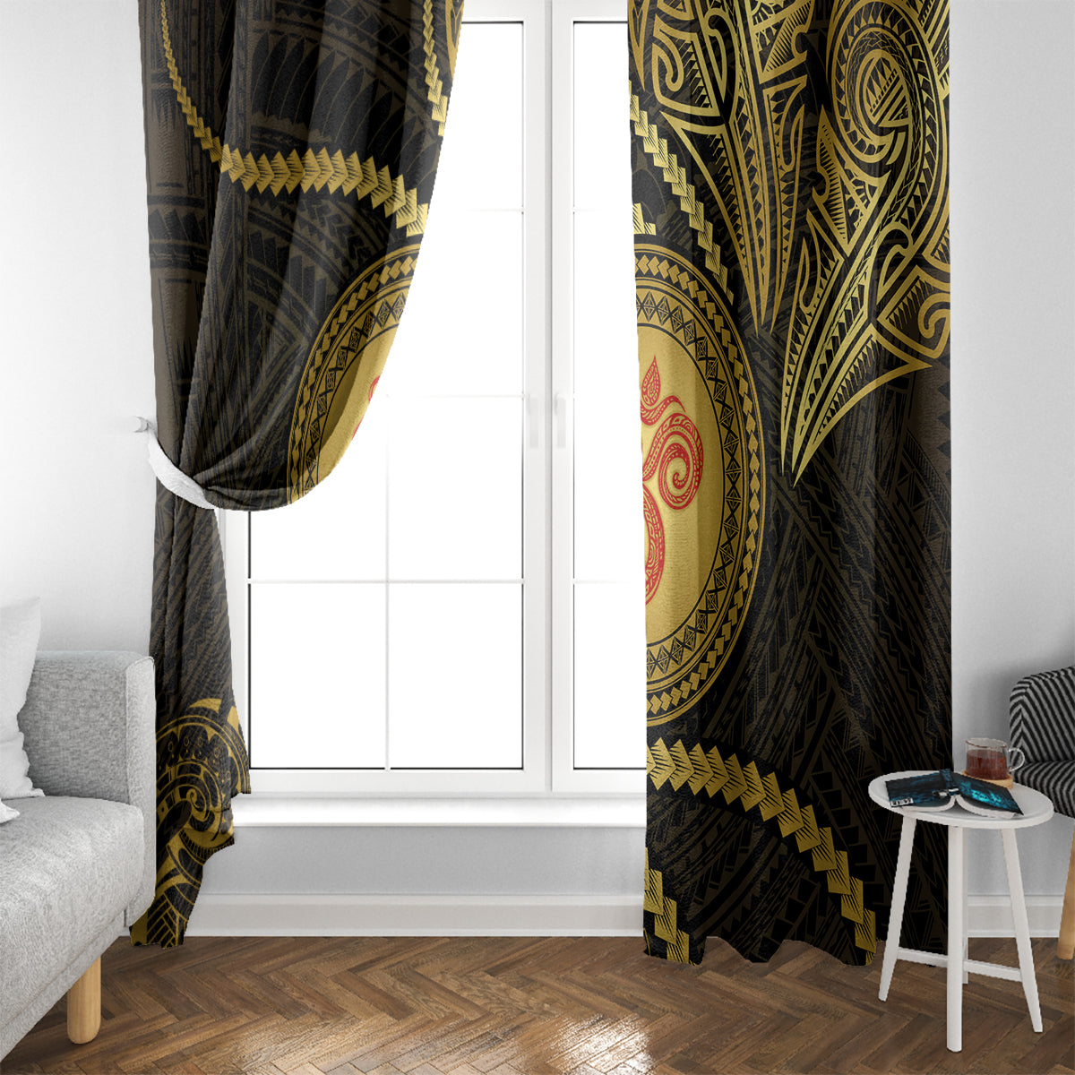 Polynesia Window Curtain With Hindu Om Symbol LT05 - Polynesian Pride