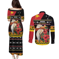Papua New Guinea Christmas Couples Matching Puletasi and Long Sleeve Button Shirt Bird Of Paradise Hamamas Krismas
