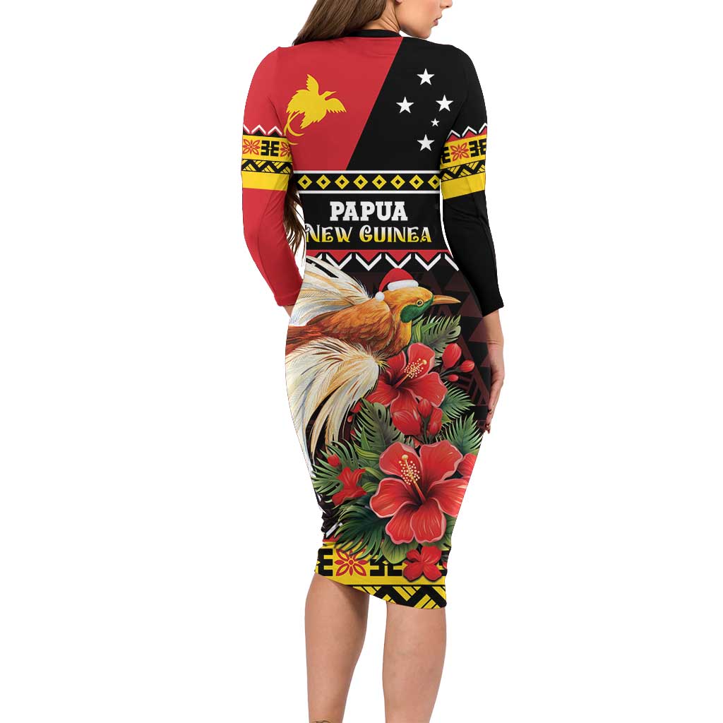Papua New Guinea Christmas Long Sleeve Bodycon Dress Bird Of Paradise Hamamas Krismas