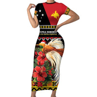 Papua New Guinea Christmas Short Sleeve Bodycon Dress Bird Of Paradise Hamamas Krismas